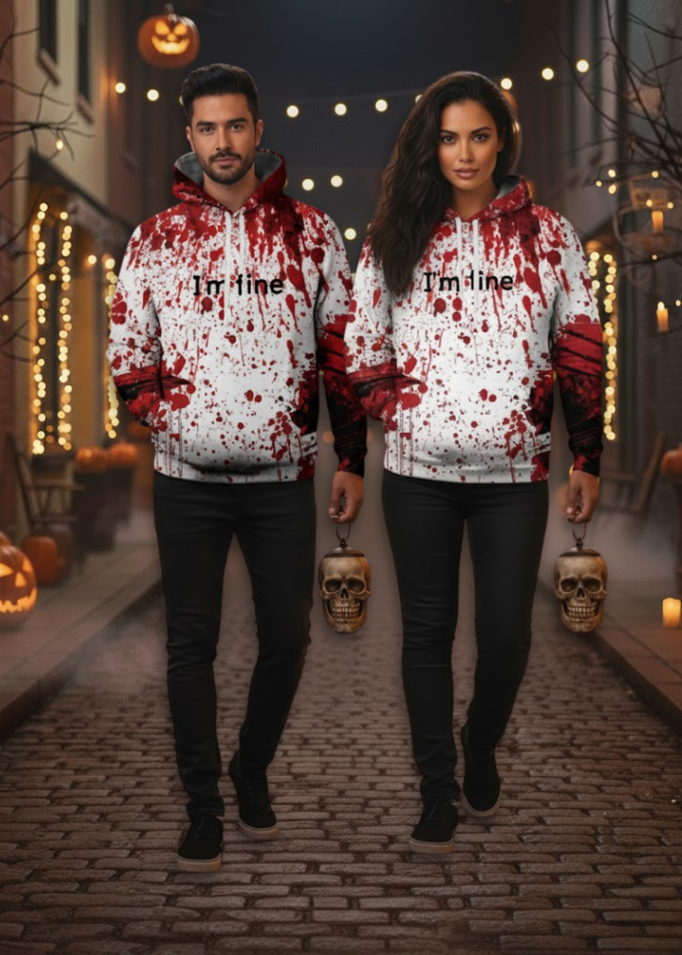 Sudadera Unisex de Halloween “I’m Fine” – Divertida Hoodie con Estampado Gráfico