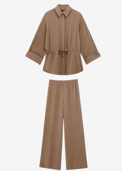 Eva| Elegante conjunto para mujer con camisa y pantalón ancho