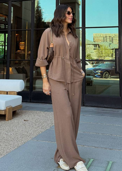 Eva| Elegante conjunto para mujer con camisa y pantalón ancho