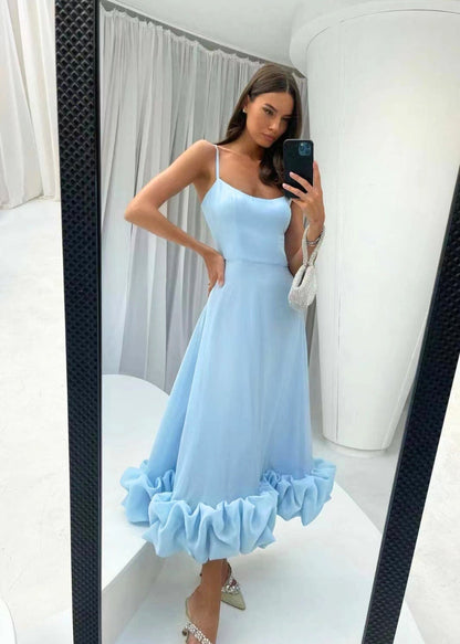 Virginia | Elegante Maxi Vestido con Detalles de Volteo para Eventos Especiales