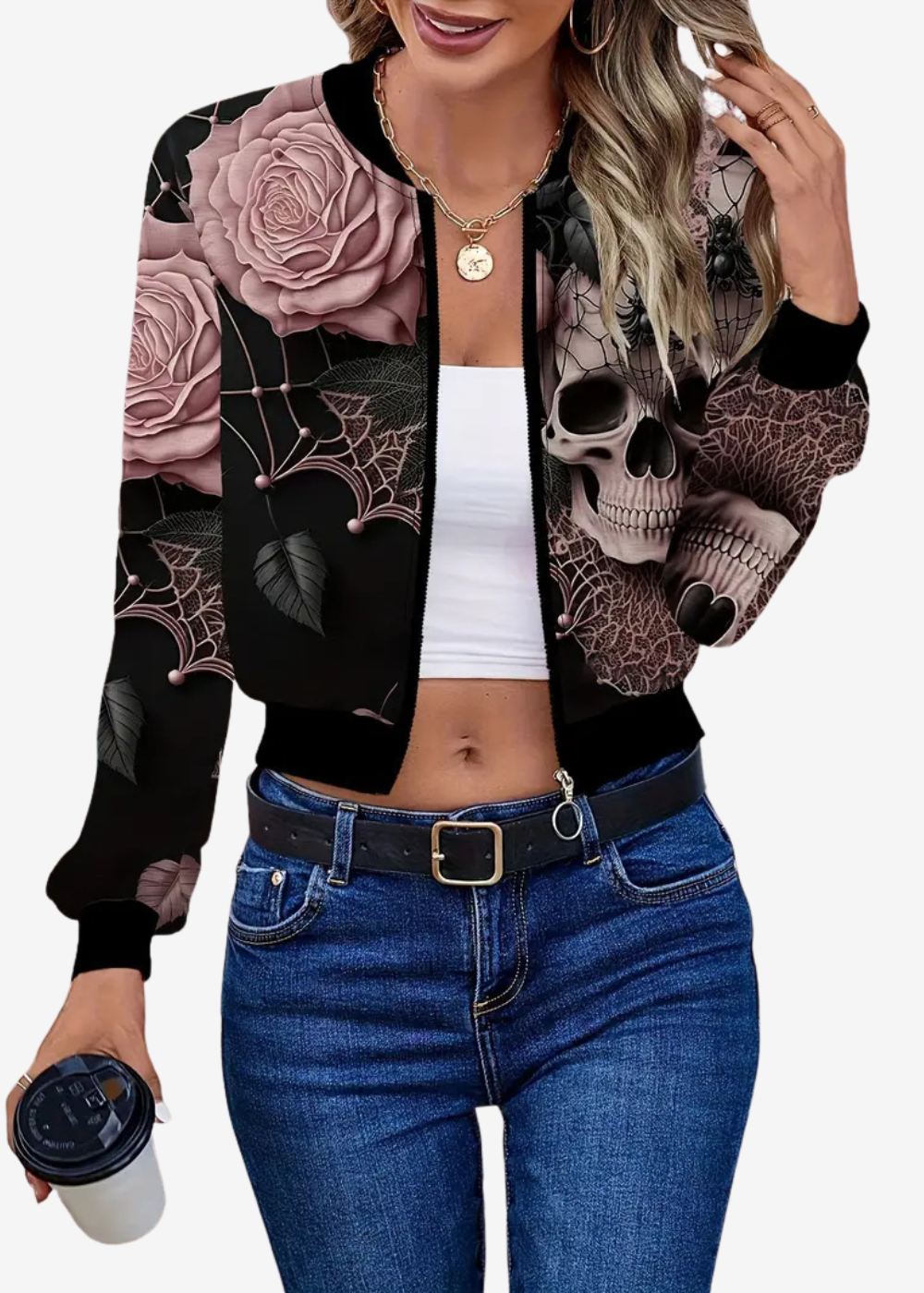 Lucía | Chaqueta Mujer Vintage con Diseño de Calaveras Casual 0