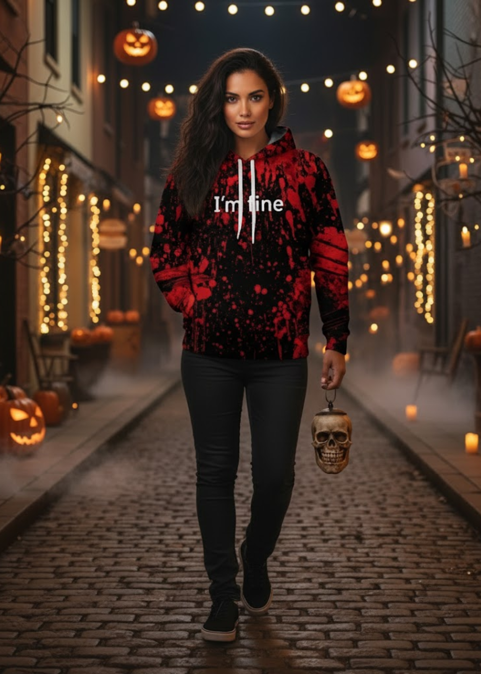 Sudadera Unisex de Halloween “I’m Fine” – Divertida Hoodie con Estampado Gráfico