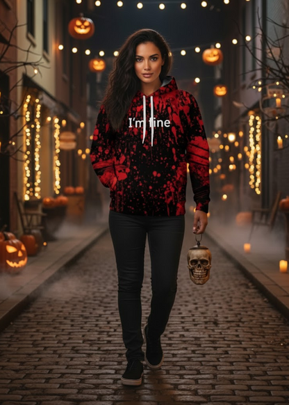 Sudadera Unisex de Halloween “I’m Fine” – Divertida Hoodie con Estampado Gráfico