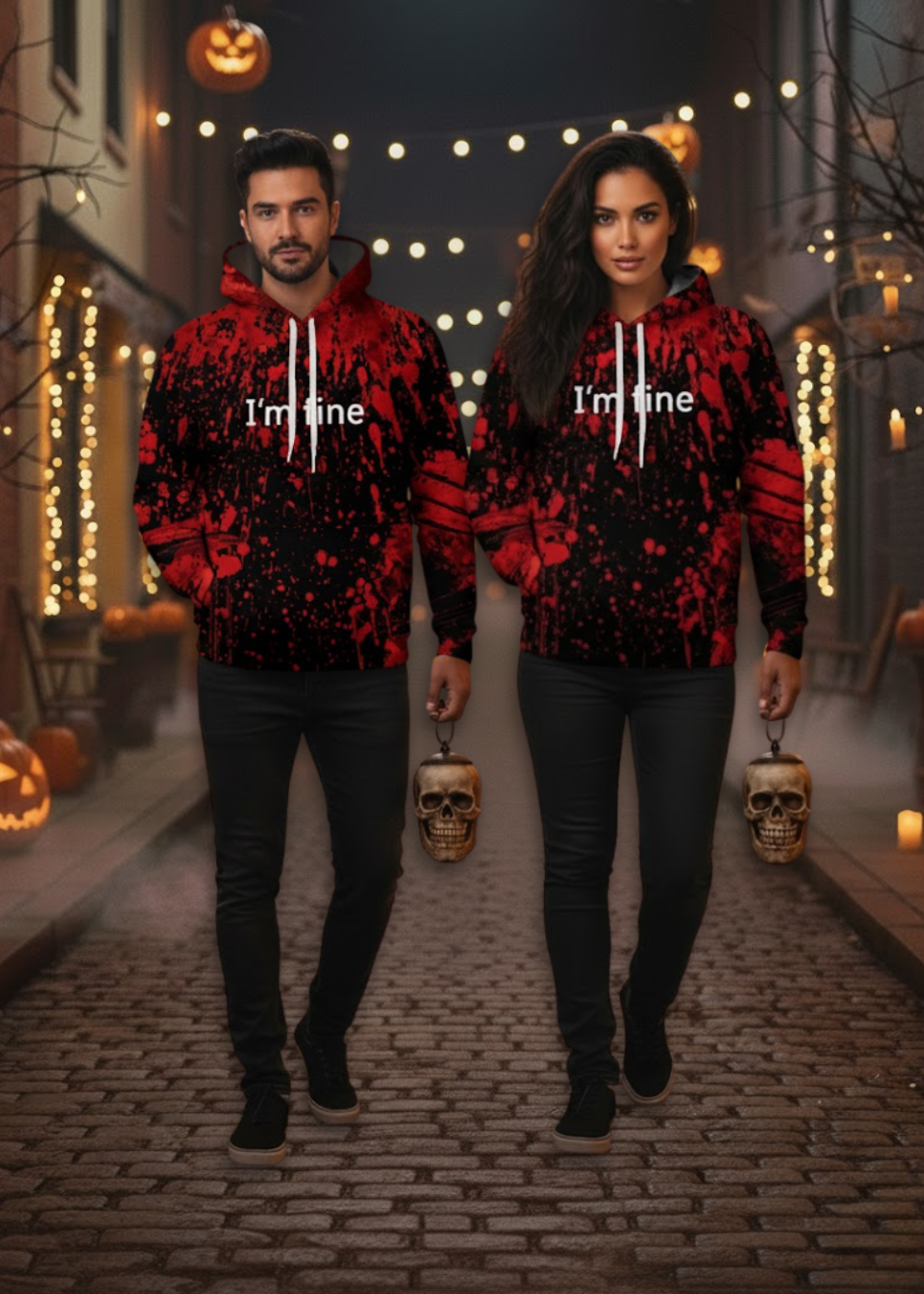 Sudadera Unisex de Halloween “I’m Fine” – Divertida Hoodie con Estampado Gráfico