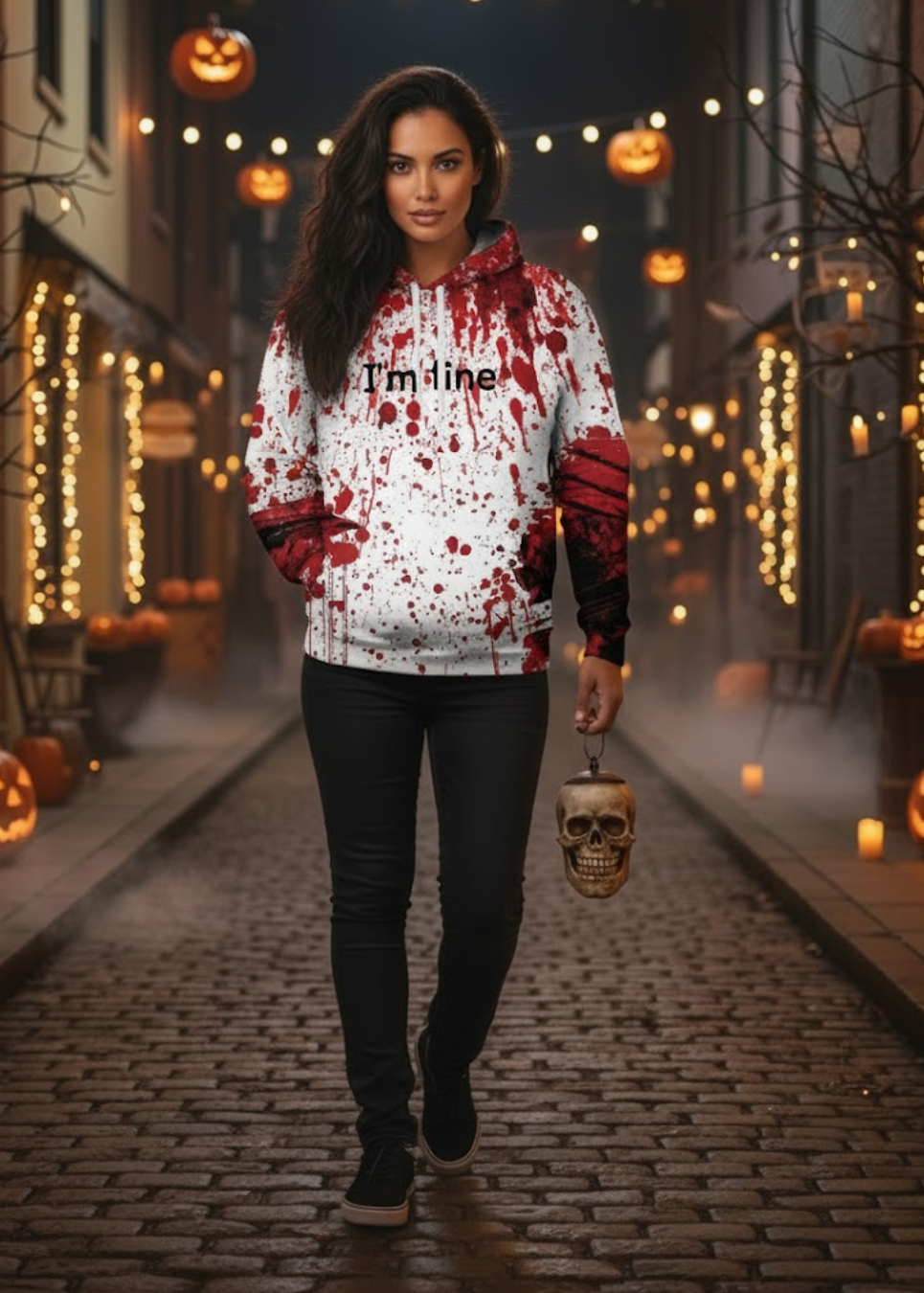 Sudadera Unisex de Halloween “I’m Fine” – Divertida Hoodie con Estampado Gráfico