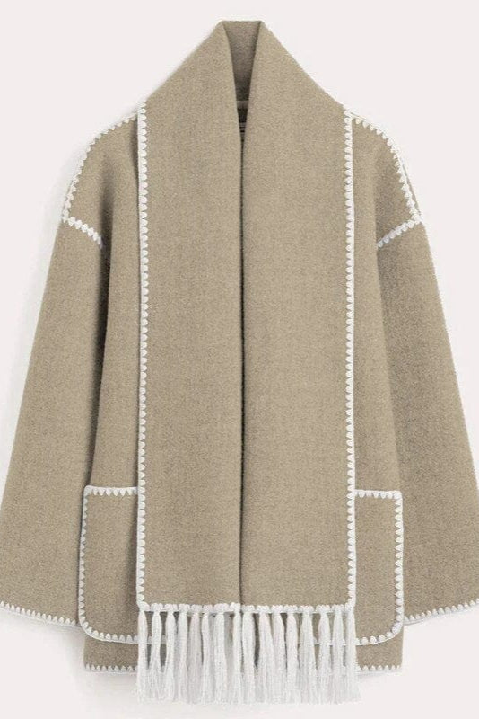 Sofía | Elegante Abrigo Mujer con Bufanda de Flecos para Otoño 0