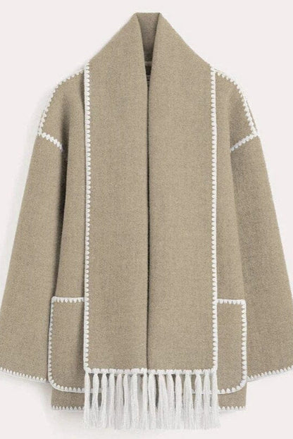 Sofía | Elegante Abrigo Mujer con Bufanda de Flecos para Otoño 0
