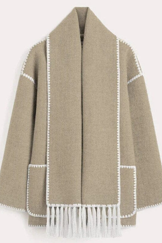Sofía | Elegante Abrigo Mujer con Bufanda de Flecos para Otoño 0