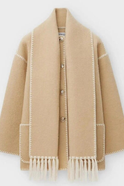 Usua | Elegante Abrigo Mujer con Bufanda de Flecos para Otoño