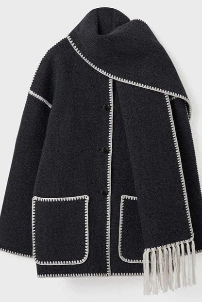 Usua | Elegante Abrigo Mujer con Bufanda de Flecos para Otoño
