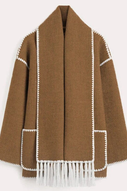 Usua | Elegante Abrigo Mujer con Bufanda de Flecos para Otoño