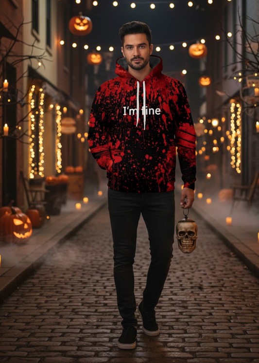 Sudadera Unisex de Halloween “I’m Fine” – Divertida Hoodie con Estampado Gráfico