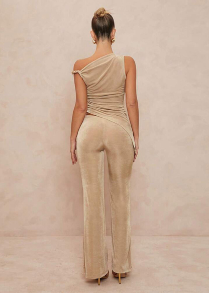 Carmen |Conjunto casual para mujer de 2 piezas con cuello asimétrico