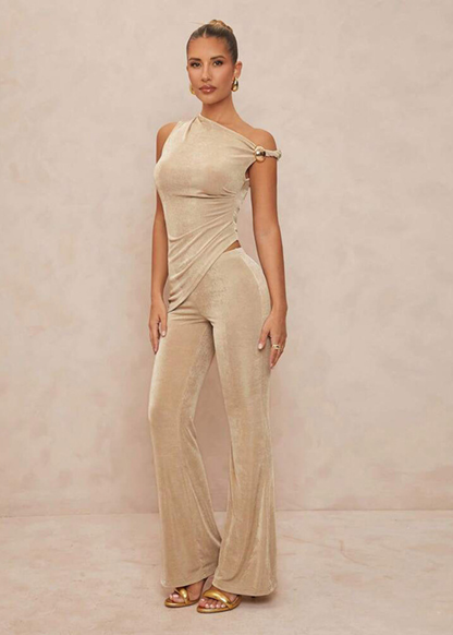 Carmen |Conjunto casual para mujer de 2 piezas con cuello asimétrico